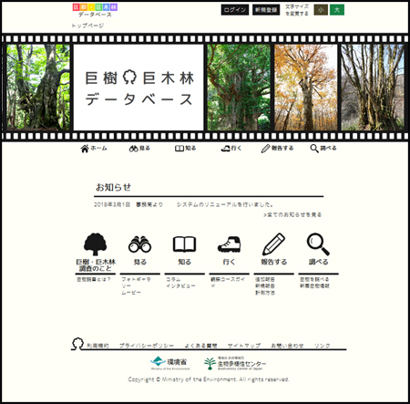 「巨樹・巨木林データベース」HP 